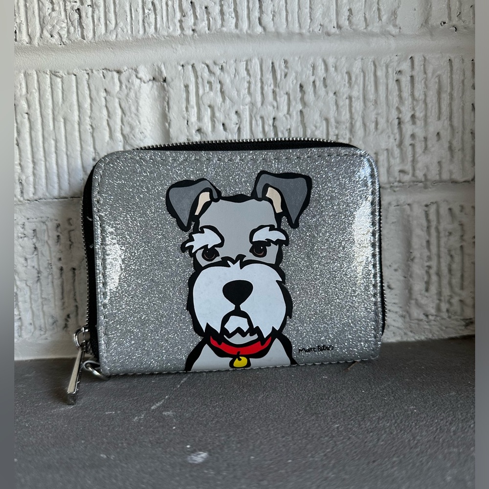 Mark Tetro Silver sparkle Schnauzer dog wallet.  Like new. Silver black …
